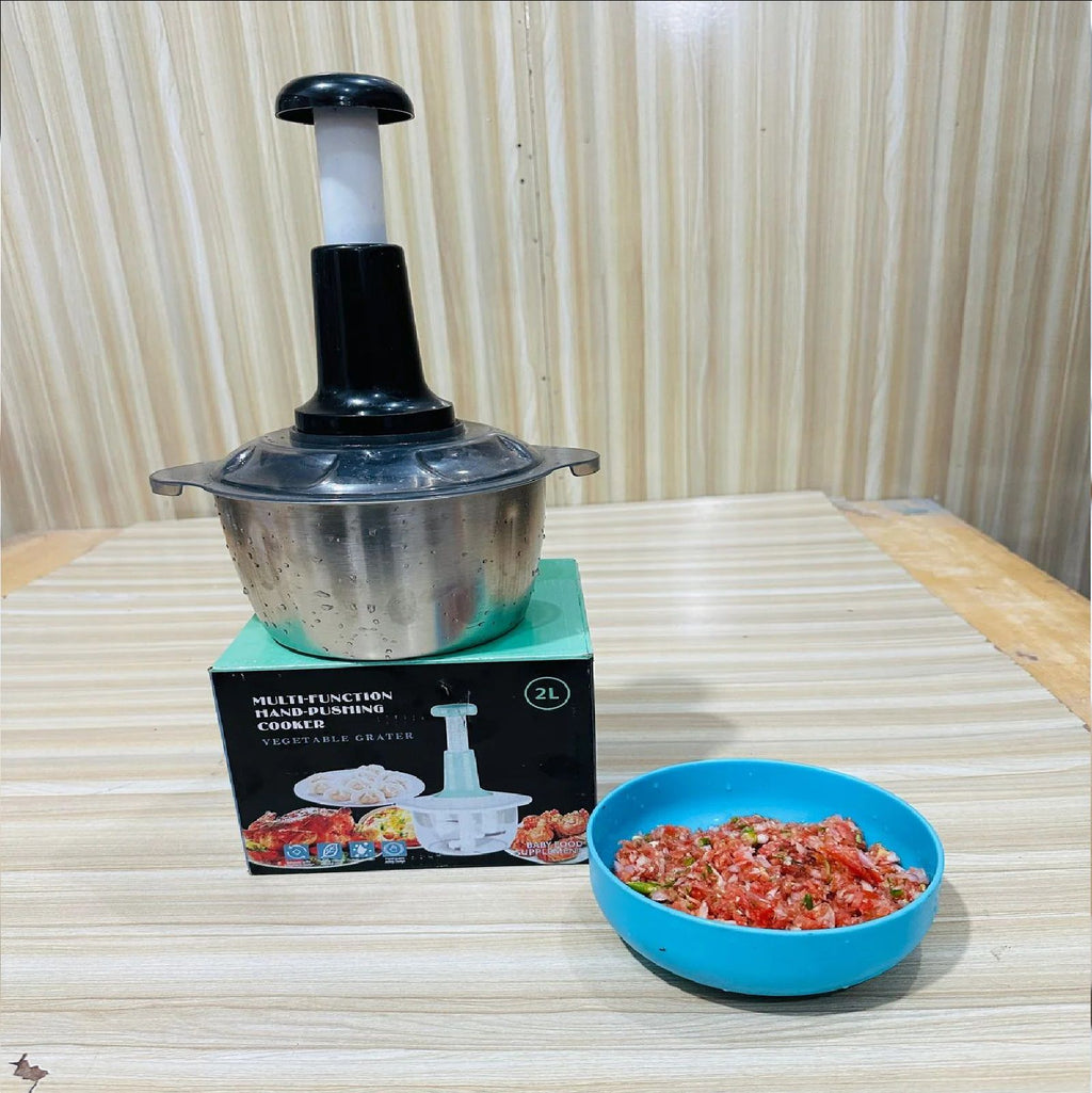 2 Litre 4 Blades Meat and Vegetable Manual Push Chopper with Stainless Steel Bowl