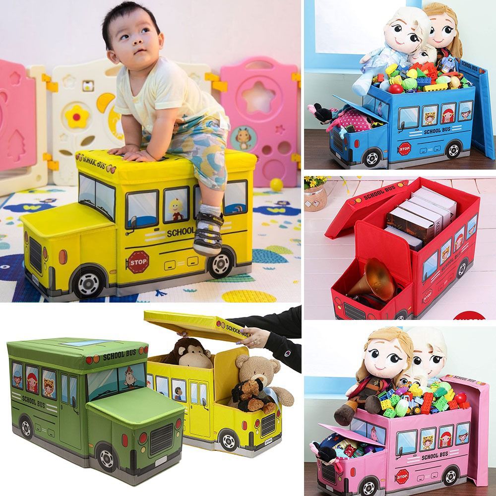 Bus Shape Storage Box And Chair-yellow / Multi-functional Toys Organizer For Kids Clothes Toy Storage Box Folding Cartoon