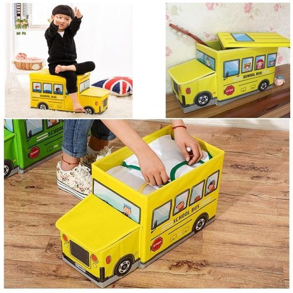 Bus Shape Storage Box And Chair-yellow / Multi-functional Toys Organizer For Kids Clothes Toy Storage Box Folding Cartoon